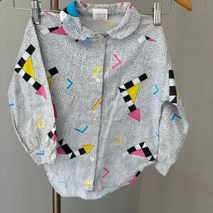 Vintage 80s Kidstuff Long Sleeve Button Down Shirt Geometric Print Size 5 Unisex